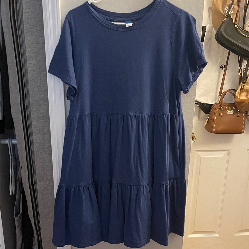 Girls Navy Short-Sleeve Tiered Dress